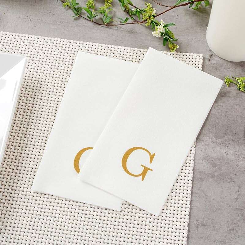 Luxenap 15.8 X 7.9 Inch Linen-Feel Guest Towels, 50 Lettered Hand Towels - Gold Letter 'G', Sans Serif Font, White Paper Dinner Napkins, airlaid, For Restrooms And Tables - Restaurantware - Image 6