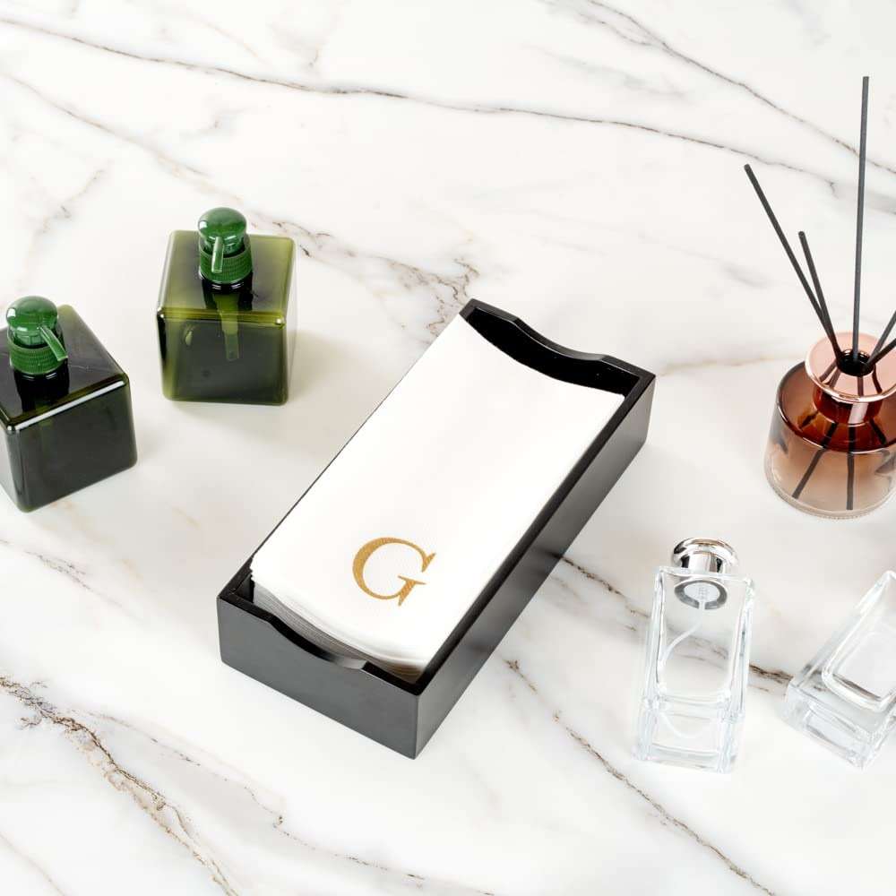 Luxenap 15.8 X 7.9 Inch Linen-Feel Guest Towels, 50 Lettered Hand Towels - Gold Letter 'G', Sans Serif Font, White Paper Dinner Napkins, airlaid, For Restrooms And Tables - Restaurantware - Image 7