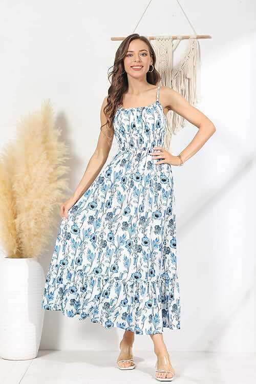 GRACE KARIN Summer Dresses for Women 2026 Vacation,Smocked Floral Maxi Dress,Boho Beach Sundress with Pocket Fashion Clothing - Image 5