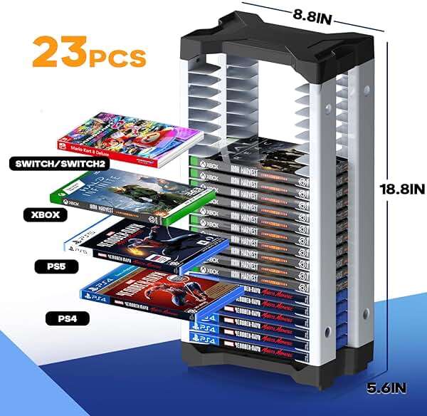 Nargos Video Game Storage Tower Universal for PS5/PS4/PS3/PS2/Xbox One/Xbox 360 And Xbox Series X/S/Wii/Switch/Switch 2 Game Cases, DVD And Blu-Ray Disks, Organizer Para Juegos, Regalo Gamer (23 Pcs) - Image 3