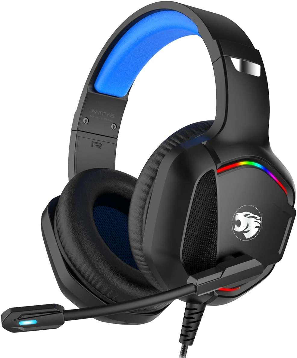 Gaming Headset with Microphone for Pc, Xbox One Series X/s, Ps4, Ps5, Switch, Stereo Wired Noise Cancelling Over-Ear Headphones with Mic, RGB, for Computer, Laptop, Mac, Nintendo (Blue) - Image 1