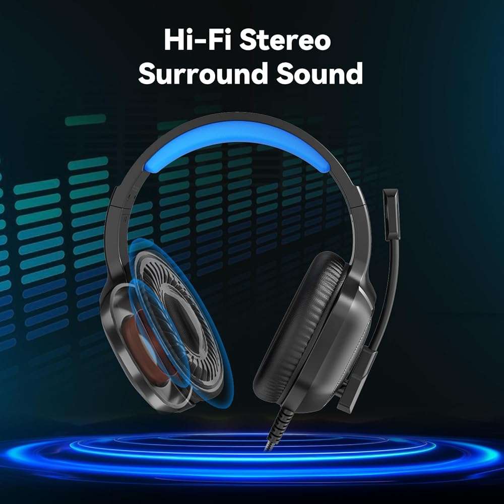 Gaming Headset with Microphone for Pc, Xbox One Series X/s, Ps4, Ps5, Switch, Stereo Wired Noise Cancelling Over-Ear Headphones with Mic, RGB, for Computer, Laptop, Mac, Nintendo (Blue) - Image 2