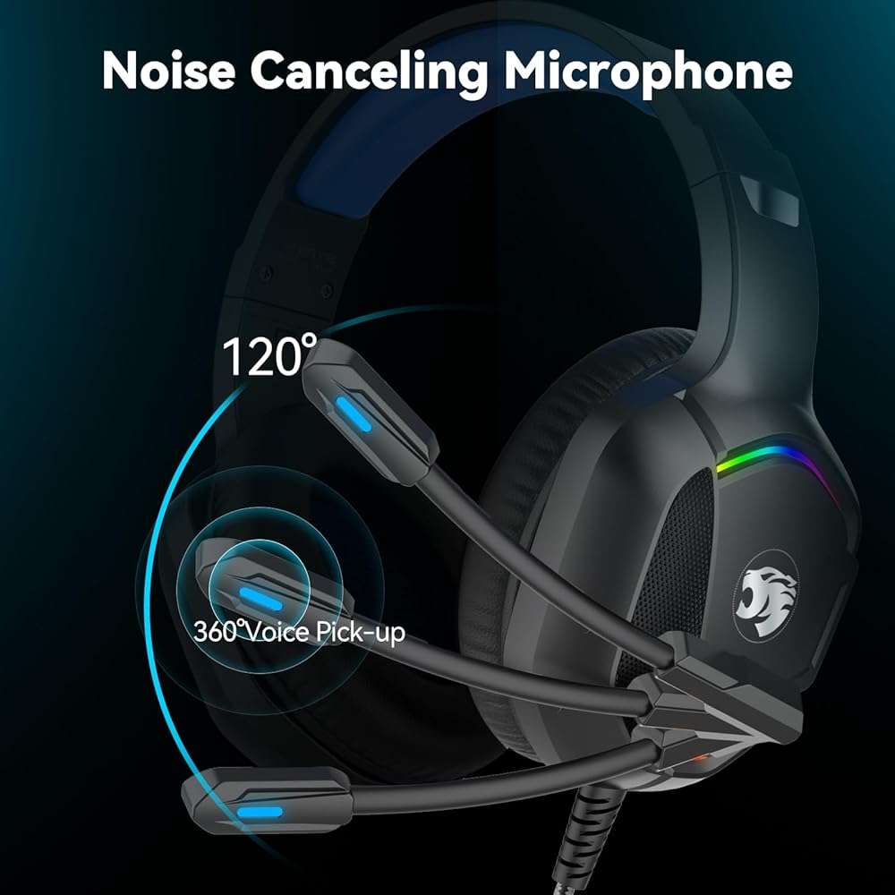 Gaming Headset with Microphone for Pc, Xbox One Series X/s, Ps4, Ps5, Switch, Stereo Wired Noise Cancelling Over-Ear Headphones with Mic, RGB, for Computer, Laptop, Mac, Nintendo (Blue) - Image 3
