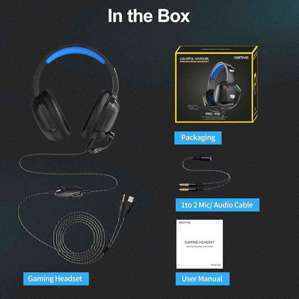 Gaming Headset with Microphone for Pc, Xbox One Series X/s, Ps4, Ps5, Switch, Stereo Wired Noise Cancelling Over-Ear Headphones with Mic, RGB, for Computer, Laptop, Mac, Nintendo (Blue) - Image 7