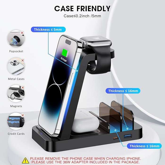 Wireless Charger for iPhone - 5 in 1 Charging Station for Multiple Devices Apple: Fast Wireless Charging Stand Dock for iPhone 17 16e 16 15 14 13 12 Pro Max Apple Watch Airpods - Image 3