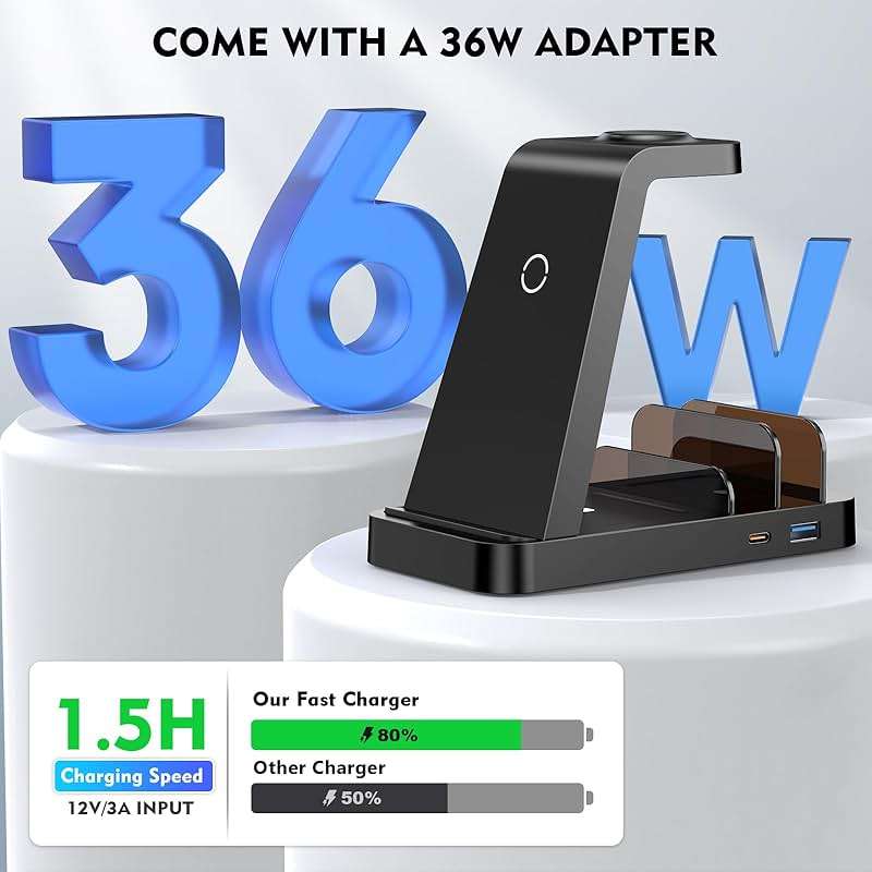 Wireless Charger for iPhone - 5 in 1 Charging Station for Multiple Devices Apple: Fast Wireless Charging Stand Dock for iPhone 17 16e 16 15 14 13 12 Pro Max Apple Watch Airpods - Image 5