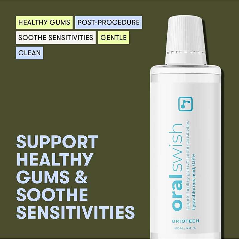 BRIOTECH Oral Swish, Hypochlorous Acid Mouthwash Rinse, Gentle Oral Care Hygiene, Fight Bad Breath, Support Against Plaque, Gum Irritation & Tender Gums, Alcohol & Fluoride Free, 17 fl oz (2 Pack) - Image 3