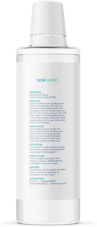 BRIOTECH Oral Swish, Hypochlorous Acid Mouthwash Rinse, Gentle Oral Care Hygiene, Fight Bad Breath, Support Against Plaque, Gum Irritation & Tender Gums, Alcohol & Fluoride Free, 17 fl oz (2 Pack) - Image 9