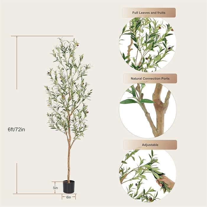 Bellacat Faux Olive Tree 6ft，Olive Trees Artificial Indoor with Natural Wood Trunk and Realistic Leaves and Fruits. 6 Feet(72in) Fake Olive Tree for Home House Office Décor. - Image 4