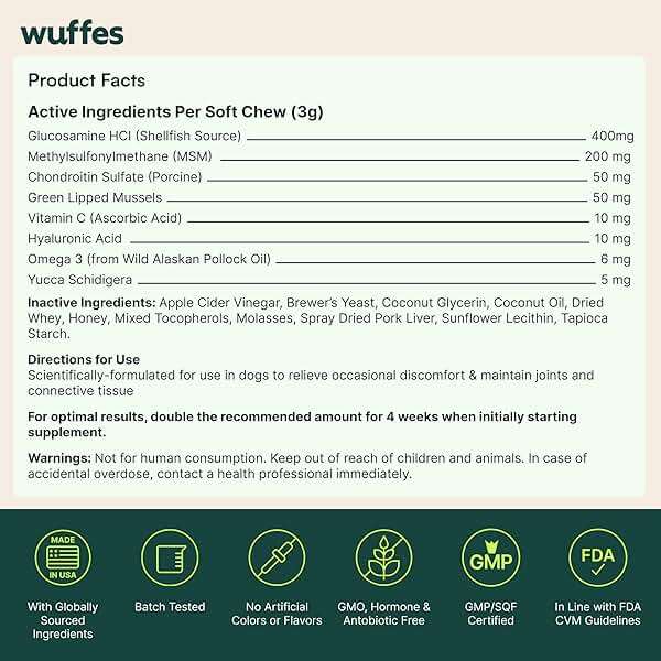 Wuffes Advanced Dog Hip and Joint Supplement with Glucosamine, Chondroitin, Omega 3, MSM, and Green Lipped Mussel, 60 Pork Flavored Chews for Small and Medium Dog Breeds - Image 9