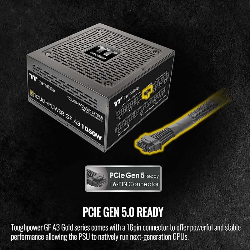 Thermaltake Toughpower GF A3 1050W, True 600W 12V-2x6 Connectors on PSU & NVIDIA RTX 50 Series, ATX 3.1/PCI-E 5.1, 80+ Gold, SLI/Crossfire Ready Power Supply, PS-TPD-1050FNFAGU-L, 10 Year Warranty - Image 4