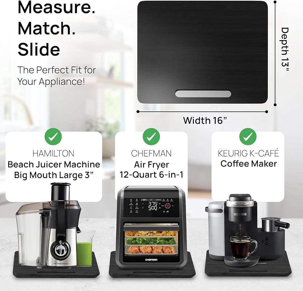 Ibyx Elegant Appliance Slider - Sliding Tray for Coffee Maker & Heavy Kitchen Appliances, Easy Slide, Made of Premium Bamboo, Space-Saving Kitchen Organizer, 40 lb Capacity, Black - 16 x 13 Inch - Image 5