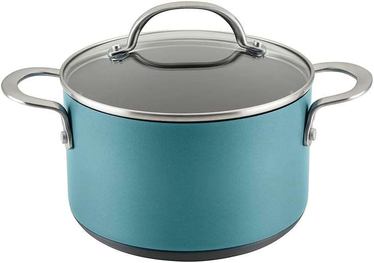 Anolon Achieve Hard Anodized Nonstick Saucepot with Lid, 4 Quart, Teal - Image 1