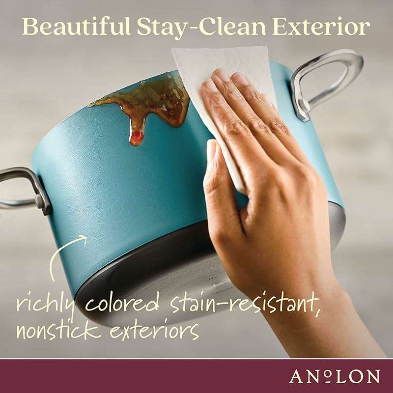 Anolon Achieve Hard Anodized Nonstick Saucepot with Lid, 4 Quart, Teal - Image 6