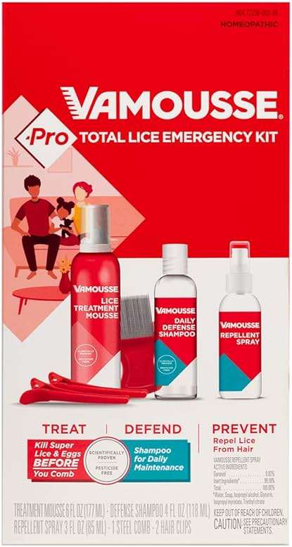 Vamousse PRO Lice Emergency Kit, Includes Lice Treatment Mousse (6 Oz), Daily Shampoo (4 Oz), Repellent Spray (3 Oz), Steel Comb & 2 Clips, for Kids & Adults, Ideal for Daily Use - Image 8