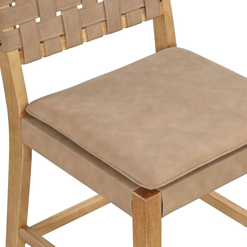 Nathan James Cohen Mid-Century Modern Leather Bar Stool, Counter Height Chair in Solid Wood Frame with Footrest and Woven Leather Back for Kitchen, Natural Brown, 1 count, Barstool - 24" - Image 6