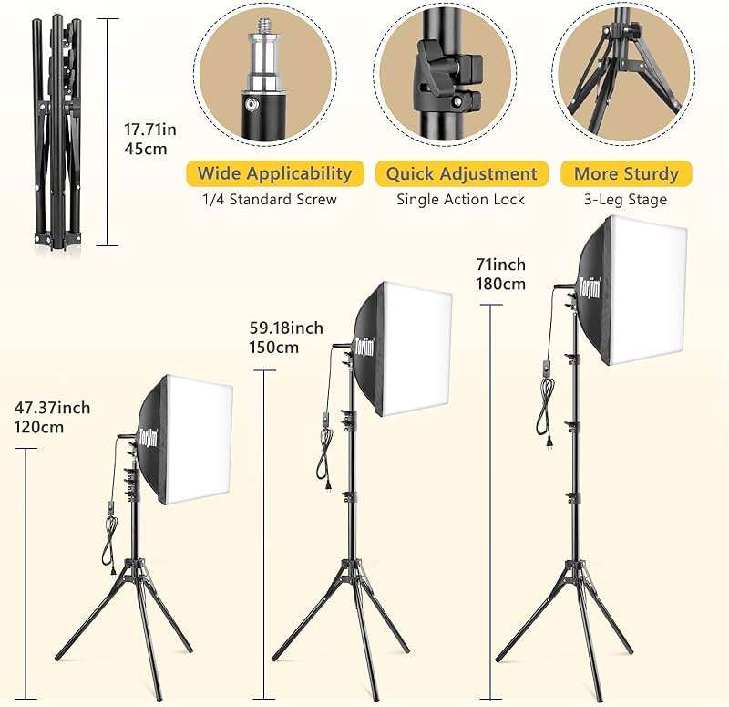 Torjim Softbox Photography Lighting Kit, 16'' x 16'' Professional Softbox Lighting Kit with 85W 3000-7500K LED Bulbs, Studio Lights for Photography/Video Recording/Live Streaming/Portraits Shooting - Image 3