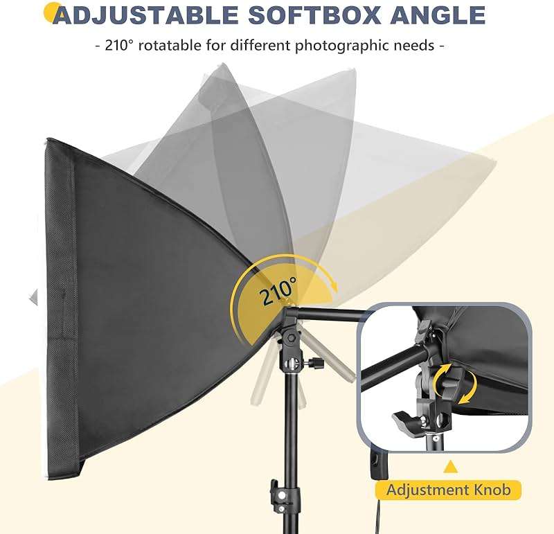Torjim Softbox Photography Lighting Kit, 16'' x 16'' Professional Softbox Lighting Kit with 85W 3000-7500K LED Bulbs, Studio Lights for Photography/Video Recording/Live Streaming/Portraits Shooting - Image 5