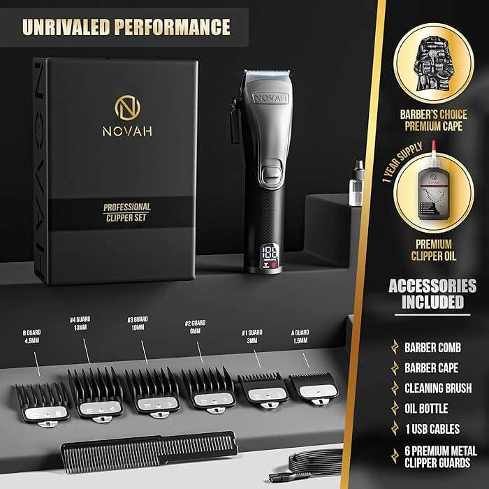 Novah Professional Hair Clippers for Men, Professional Barber Clippers, Electric Mens Cordless Hair Clipper for Barbers Haircut Kit Fade, Maquina de Cortar Cabello - Image 4