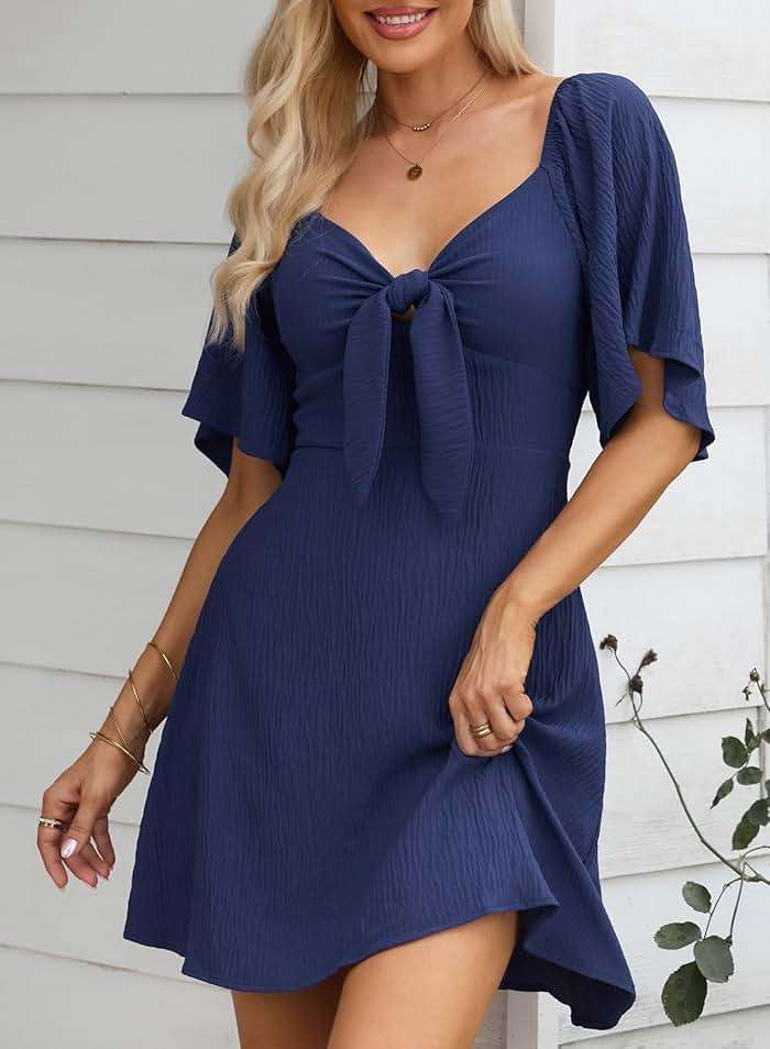 Dokotoo Womens Dresses 2026 Spring Summer Deep V Neck Elegant Cocktail Bow tie Mini Dress S-XL - Image 4