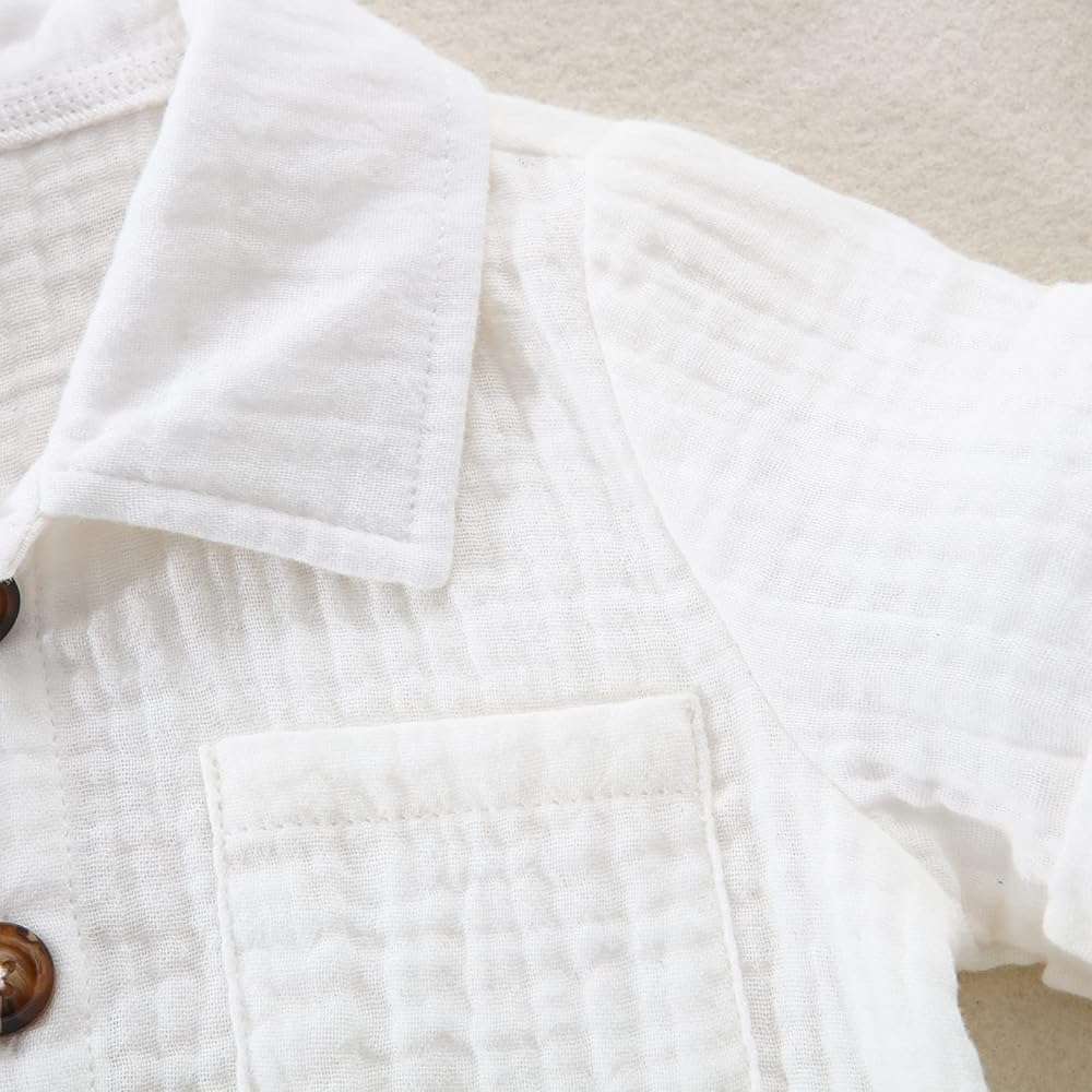 Baby Boys Clothes Set Toddler Infant Boys Button-down Shirt Tops + Cotton Gauze Shorts Summer Outfit 2PCS with Pockets - Image 3
