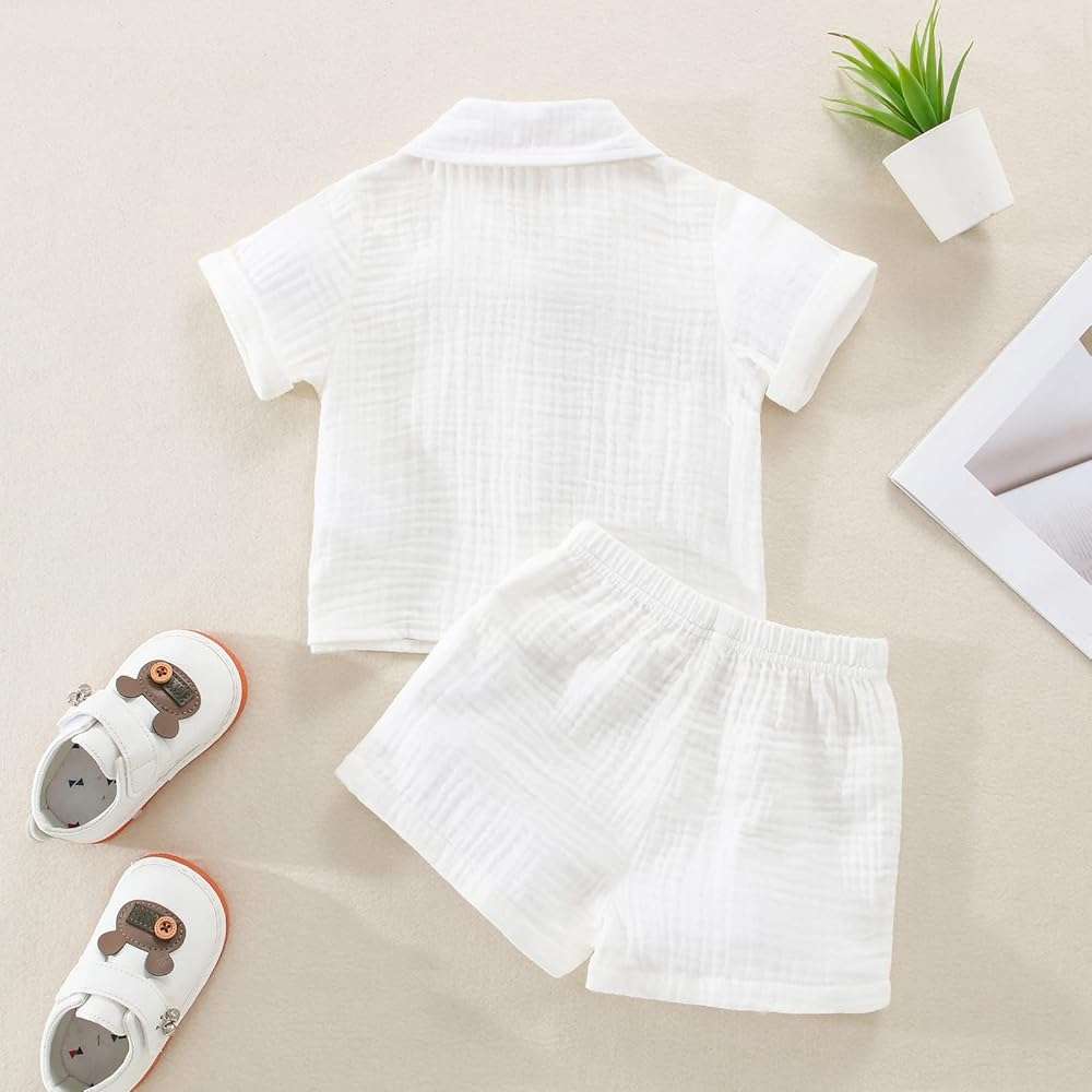 Baby Boys Clothes Set Toddler Infant Boys Button-down Shirt Tops + Cotton Gauze Shorts Summer Outfit 2PCS with Pockets - Image 7
