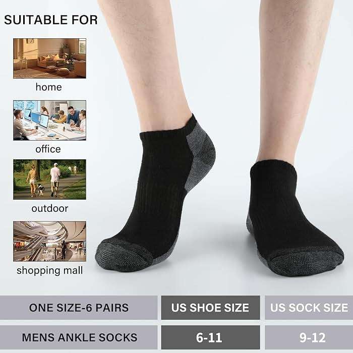 COOPLUS 12 Pack Mens Cushioned Ankle Socks, Low Cut Breathable Casual Socks (Shoe Size 6-11) - Image 2
