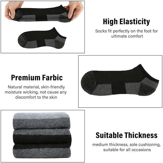 COOPLUS 12 Pack Mens Cushioned Ankle Socks, Low Cut Breathable Casual Socks (Shoe Size 6-11) - Image 3