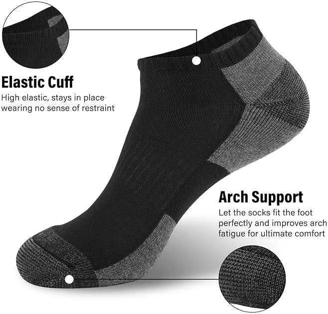 COOPLUS 12 Pack Mens Cushioned Ankle Socks, Low Cut Breathable Casual Socks (Shoe Size 6-11) - Image 4