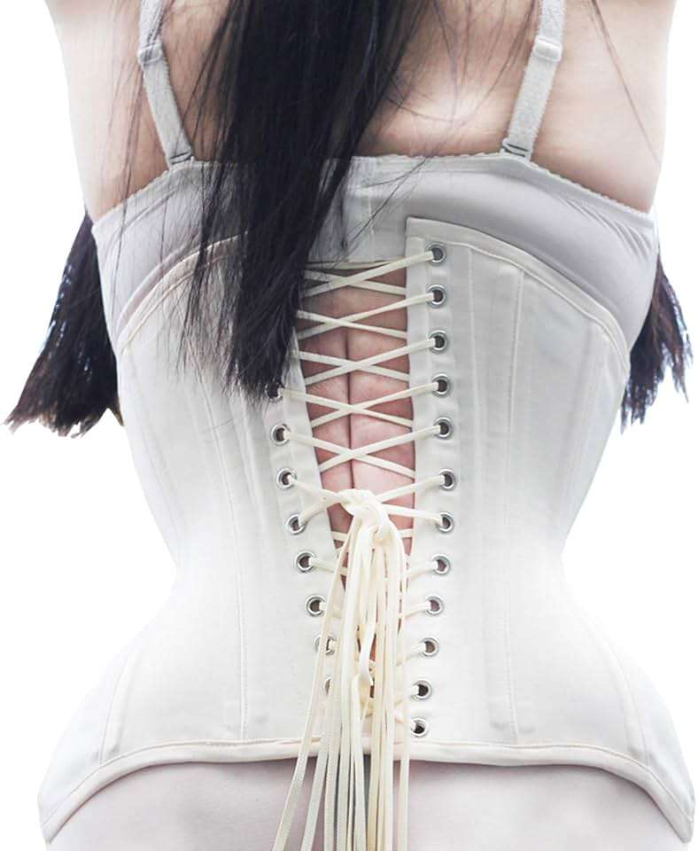 Womens Heavy Duty Double Steel Boned Cotton Underbust Waist Trainer White Corset - Image 3