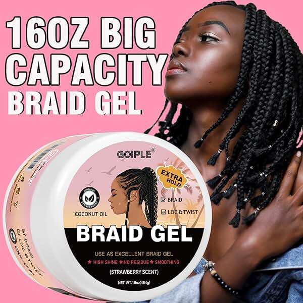 16oz Big Capacity Braid Gel Good for Twist, Locs, Braids, Edge No Flake Extra Hold High Shine Braiding Gel & Edge Control, Loc Gel Long Lasting for Locks, Cornrows Smooths & Tames Frizz - Image 2