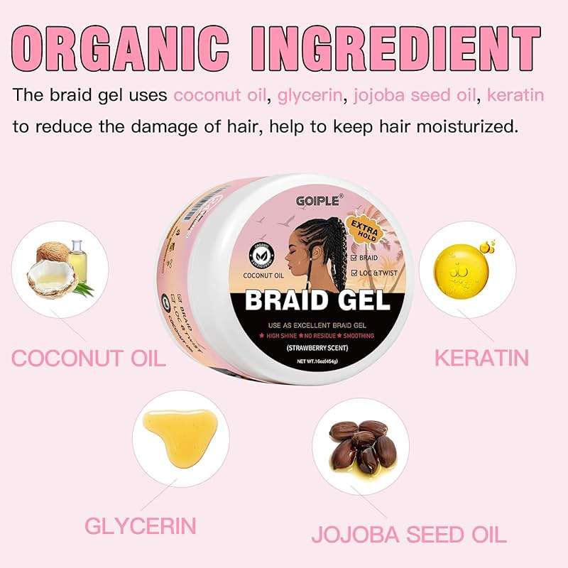 16oz Big Capacity Braid Gel Good for Twist, Locs, Braids, Edge No Flake Extra Hold High Shine Braiding Gel & Edge Control, Loc Gel Long Lasting for Locks, Cornrows Smooths & Tames Frizz - Image 3