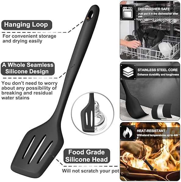 43 Pcs AIKKIL Kitchen Utensils Set, Heat Resistant Silicone Cooking Kitchen Utensils Set with Holder, Spoon, Spatula, Kitchen Gadgets Tools Set For Nonstick Cookware, Dishwasher(BPA Free, Black) - Image 4