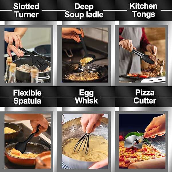 43 Pcs AIKKIL Kitchen Utensils Set, Heat Resistant Silicone Cooking Kitchen Utensils Set with Holder, Spoon, Spatula, Kitchen Gadgets Tools Set For Nonstick Cookware, Dishwasher(BPA Free, Black) - Image 7