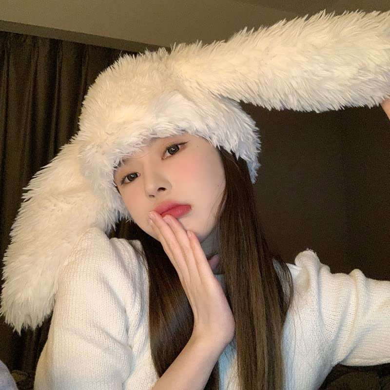HENWASAI Y2K Fuzzy Bunny Hat for Women Girls Cute Furry Beanie with Ears Long Rabbit Ears Hat for Festival, Easter, Party - Image 2
