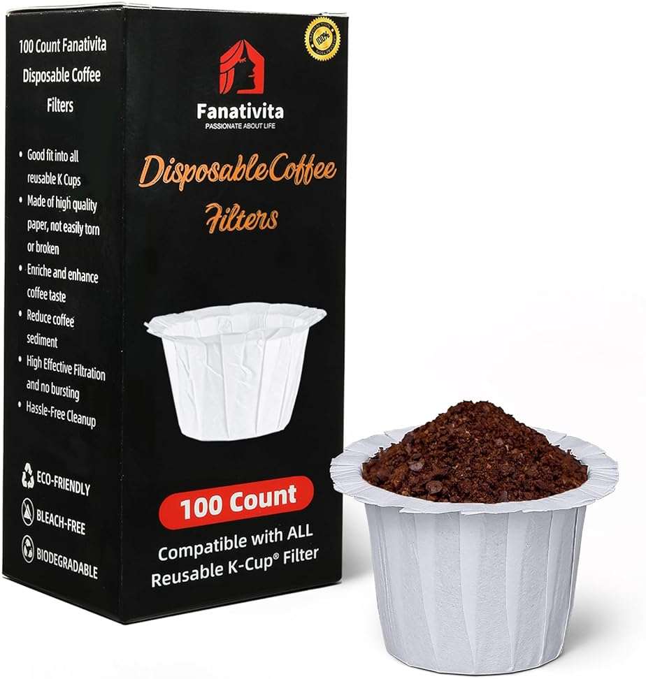 100 Count Fanativita K Cup Coffee Filters Disposable for Keurig Single Cup, Compatible with All Reusable K Cups (White) - Image 1