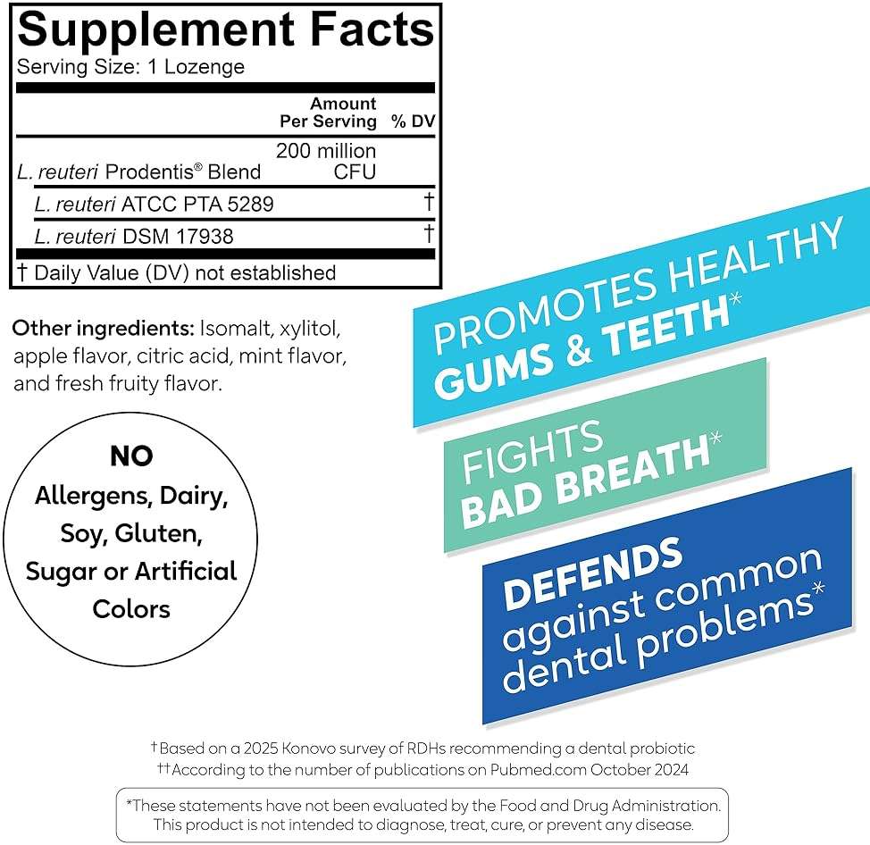 BioGaia Prodentis | Oral Probiotics | Promotes Healthy Gums & Teeth | Defends Against Bad Breath & Dental Problems | Improves Oral Health | Apple Flavored | 30 Dental Probiotic Lozenges - Image 9