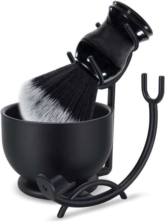 Grandslam Deluxe Shaving Kit for Men, 3 in 1 Shaving Set Includes Shaving Brush, Stainless Steel Shaving Bowl and Razor & Brush Holder, Black Set - Image 1