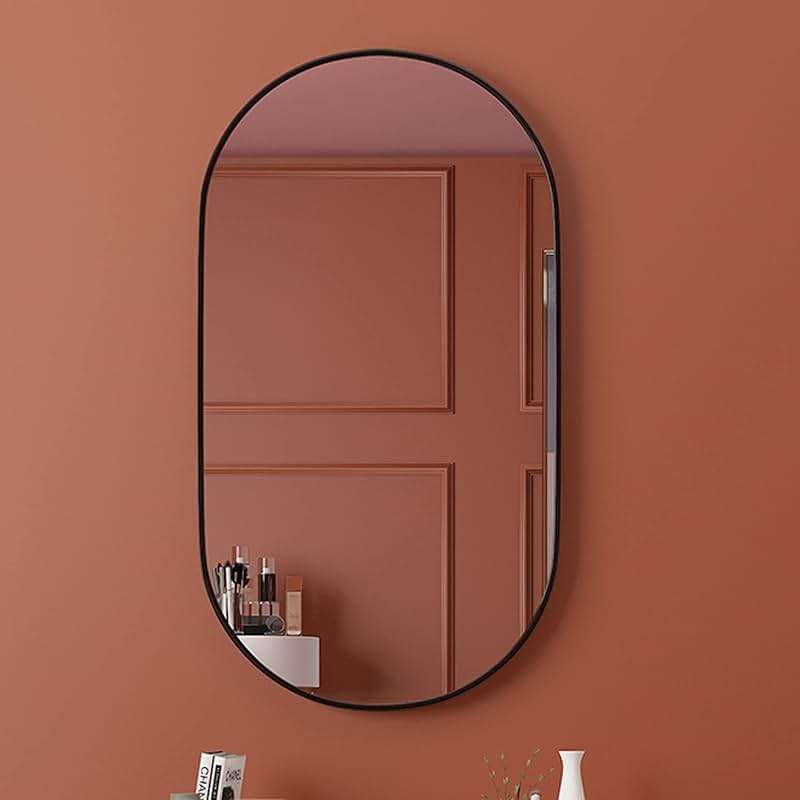 LOJOO Oval Wall-Mounted Mirrors, Metal Frame Makeup Shaving Bathroom Mirrors, Modern Hanging Vanity Mirror for Bedroom, Living Room and Entryway (Color : Black, Size : 40x70cm) - Image 1
