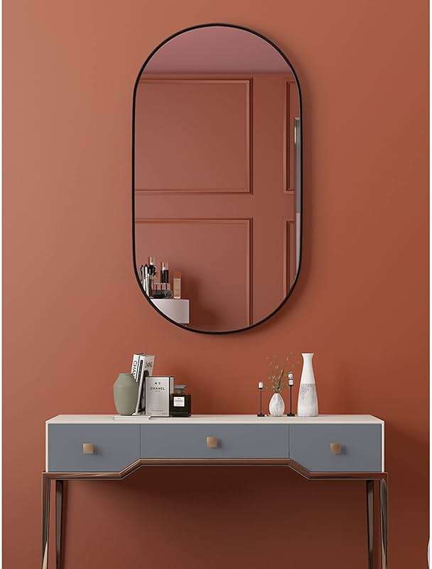 LOJOO Oval Wall-Mounted Mirrors, Metal Frame Makeup Shaving Bathroom Mirrors, Modern Hanging Vanity Mirror for Bedroom, Living Room and Entryway (Color : Black, Size : 40x70cm) - Image 2