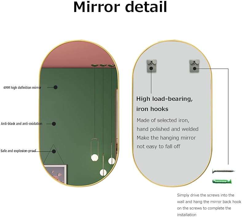 LOJOO Oval Wall-Mounted Mirrors, Metal Frame Makeup Shaving Bathroom Mirrors, Modern Hanging Vanity Mirror for Bedroom, Living Room and Entryway (Color : Black, Size : 40x70cm) - Image 5