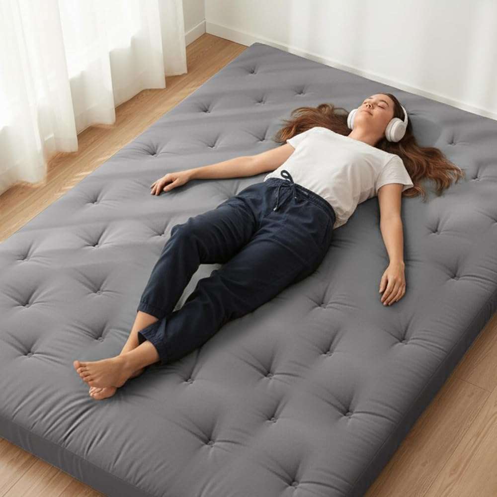 ZonLi Japanese Floor Futon Mattress Queen Size 80"x 60", 100% Cotton Cover 2.5'' Thicken Tatami Mattress, Foldable Sleeping Pad, Portable Dormitory Tatami Mat(Grey) - Image 1
