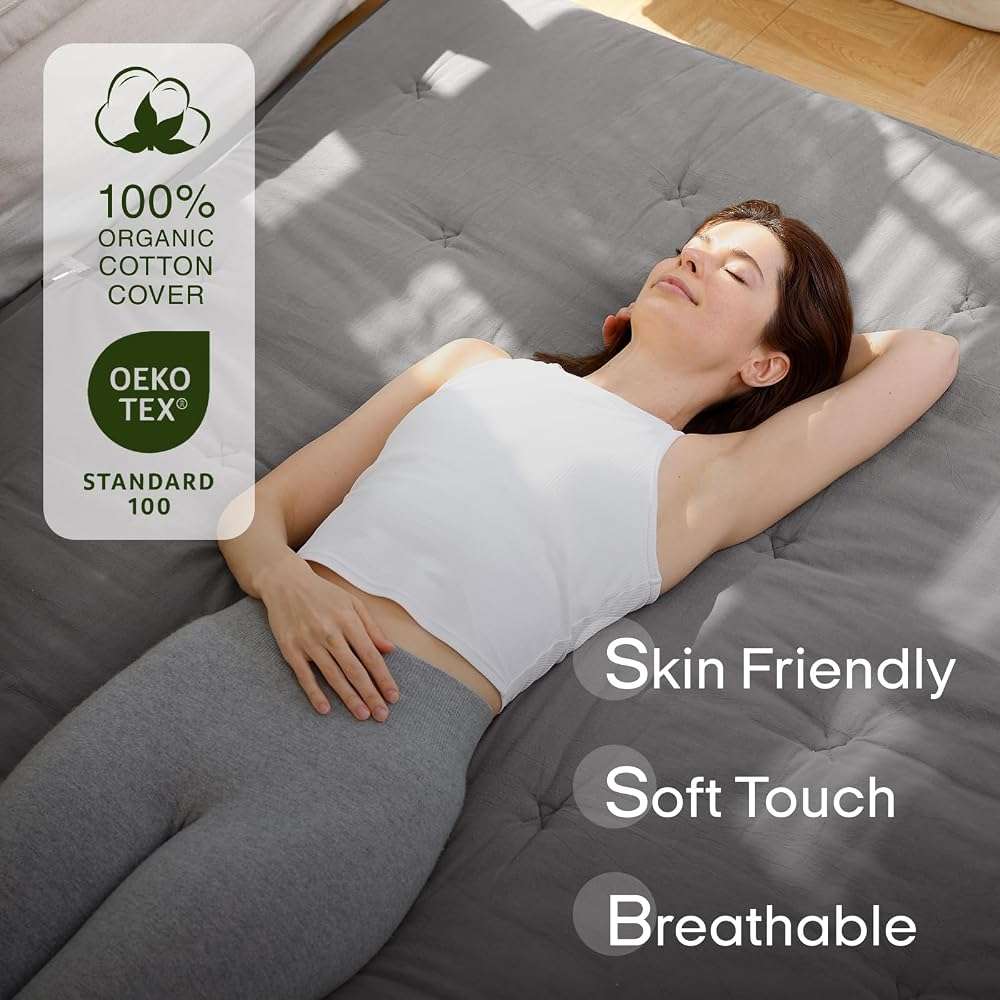 ZonLi Japanese Floor Futon Mattress Queen Size 80"x 60", 100% Cotton Cover 2.5'' Thicken Tatami Mattress, Foldable Sleeping Pad, Portable Dormitory Tatami Mat(Grey) - Image 2