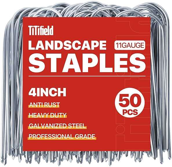 TiTifield U Shape Garden Stakes 50 Packs 4 Inch 11 Gauge Irrigation Tubing Stakes, Heavy Duty Galvanized Landscape Staples for Tube, Lawns, Landscape Fabrics,Irrigation Hose and Weed Barriers - Image 1