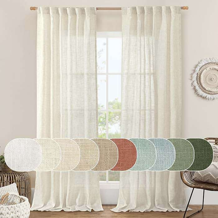 LAMIT Natural Ivory Semi Sheer Linen Curtains 84 inch Long, Cream White Light Filtering Living Room Panels Back Tab and Rod Pocket Neutral Drapes for Bedroom/Farmhouse, 2 Panels, 52 x 84 Inch - Image 1