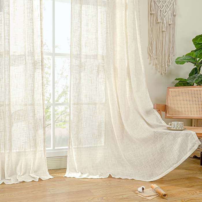 LAMIT Natural Ivory Semi Sheer Linen Curtains 84 inch Long, Cream White Light Filtering Living Room Panels Back Tab and Rod Pocket Neutral Drapes for Bedroom/Farmhouse, 2 Panels, 52 x 84 Inch - Image 2
