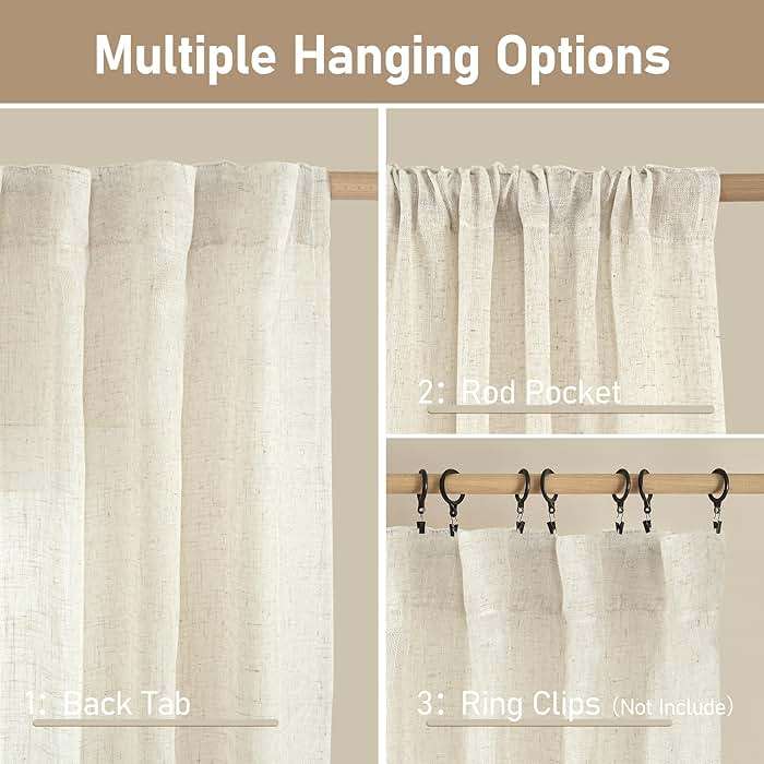 LAMIT Natural Ivory Semi Sheer Linen Curtains 84 inch Long, Cream White Light Filtering Living Room Panels Back Tab and Rod Pocket Neutral Drapes for Bedroom/Farmhouse, 2 Panels, 52 x 84 Inch - Image 4
