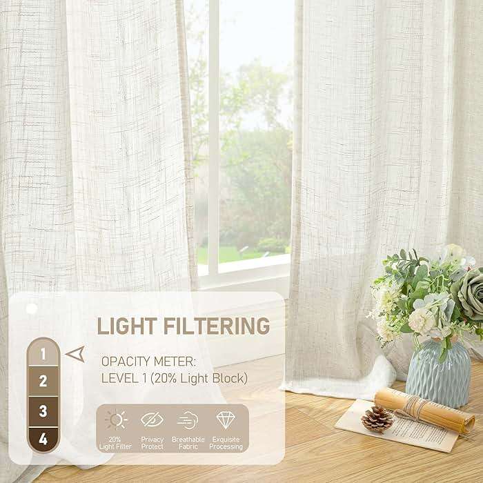LAMIT Natural Ivory Semi Sheer Linen Curtains 84 inch Long, Cream White Light Filtering Living Room Panels Back Tab and Rod Pocket Neutral Drapes for Bedroom/Farmhouse, 2 Panels, 52 x 84 Inch - Image 6