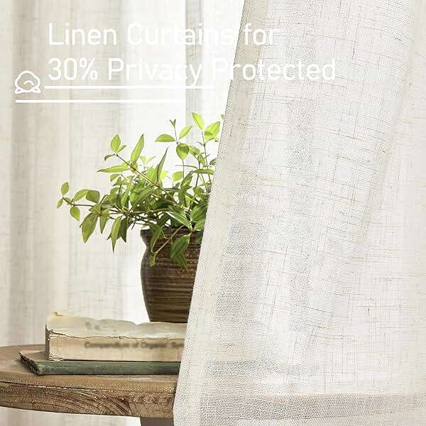 LAMIT Natural Ivory Semi Sheer Linen Curtains 84 inch Long, Cream White Light Filtering Living Room Panels Back Tab and Rod Pocket Neutral Drapes for Bedroom/Farmhouse, 2 Panels, 52 x 84 Inch - Image 7