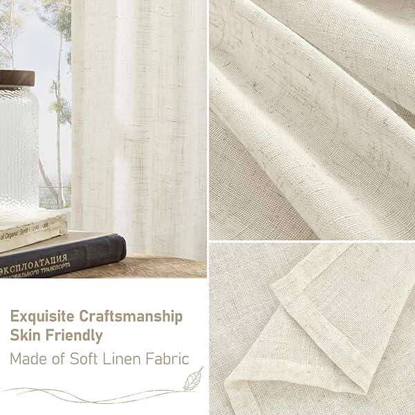 LAMIT Natural Ivory Semi Sheer Linen Curtains 84 inch Long, Cream White Light Filtering Living Room Panels Back Tab and Rod Pocket Neutral Drapes for Bedroom/Farmhouse, 2 Panels, 52 x 84 Inch - Image 8